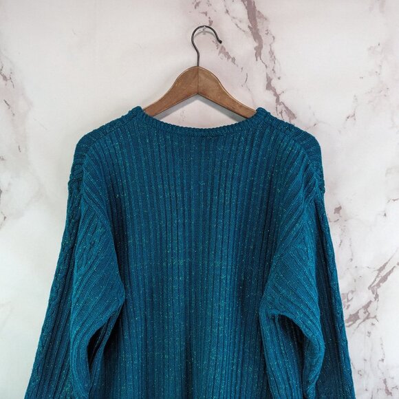 Diane Von Firstenburg Sweater Womens Large Teal Vtg Oversized Glitter Sparkle - Picture 6 of 11